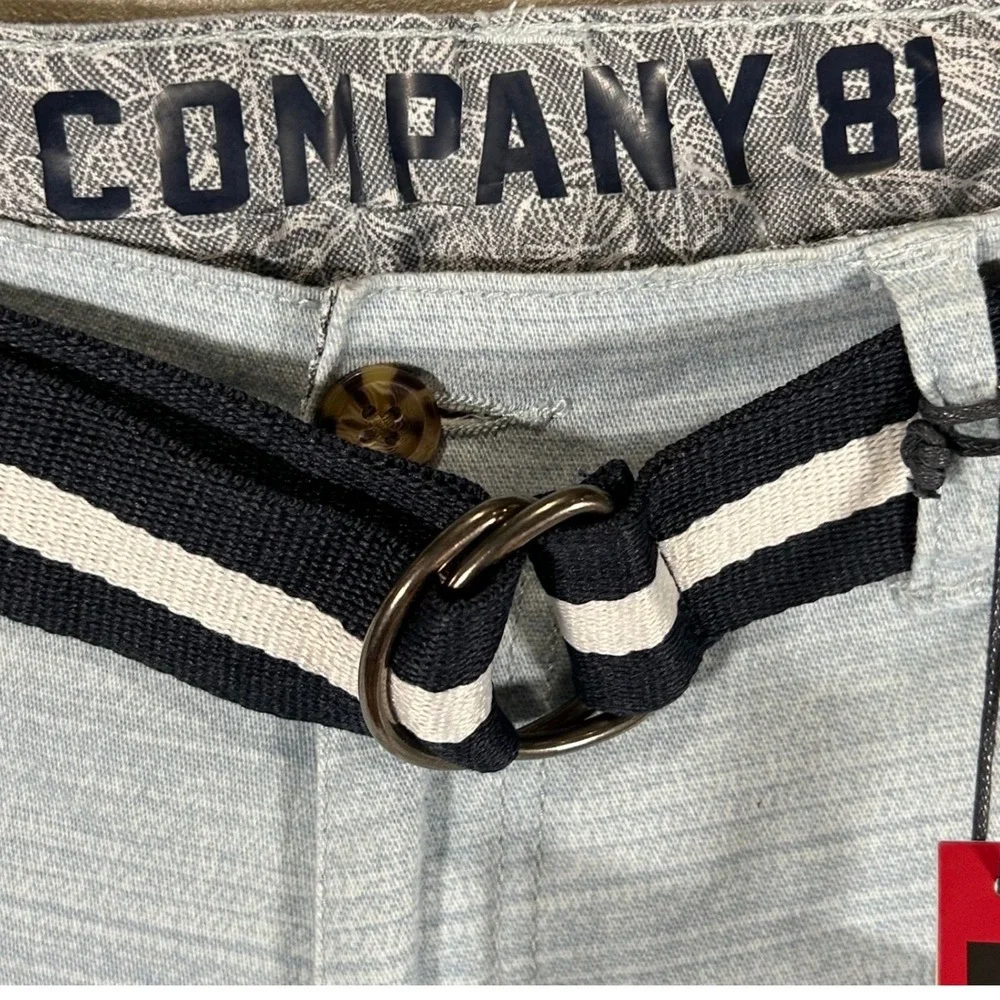 Company 81 Mens Stretch Chino Shorts Light Blue Textured Belted Size 30 New